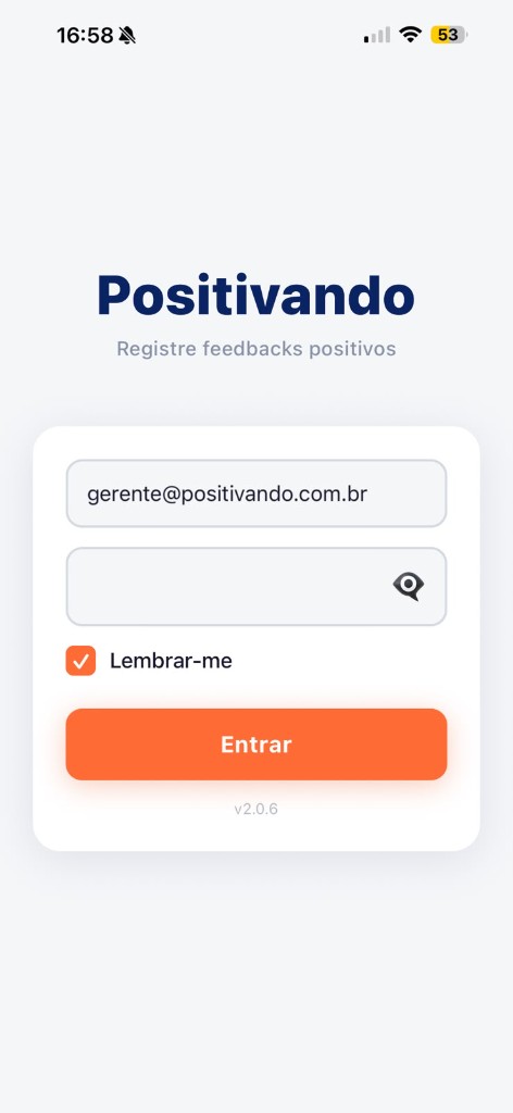 Tela de login do app Positivando