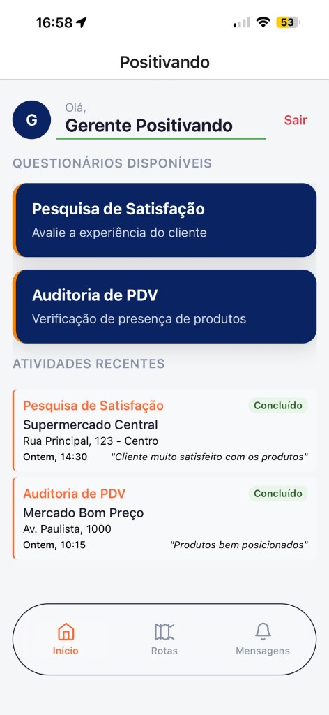 Tela inicial do app Positivando